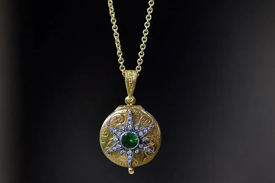 Star Locket with Green Emerald