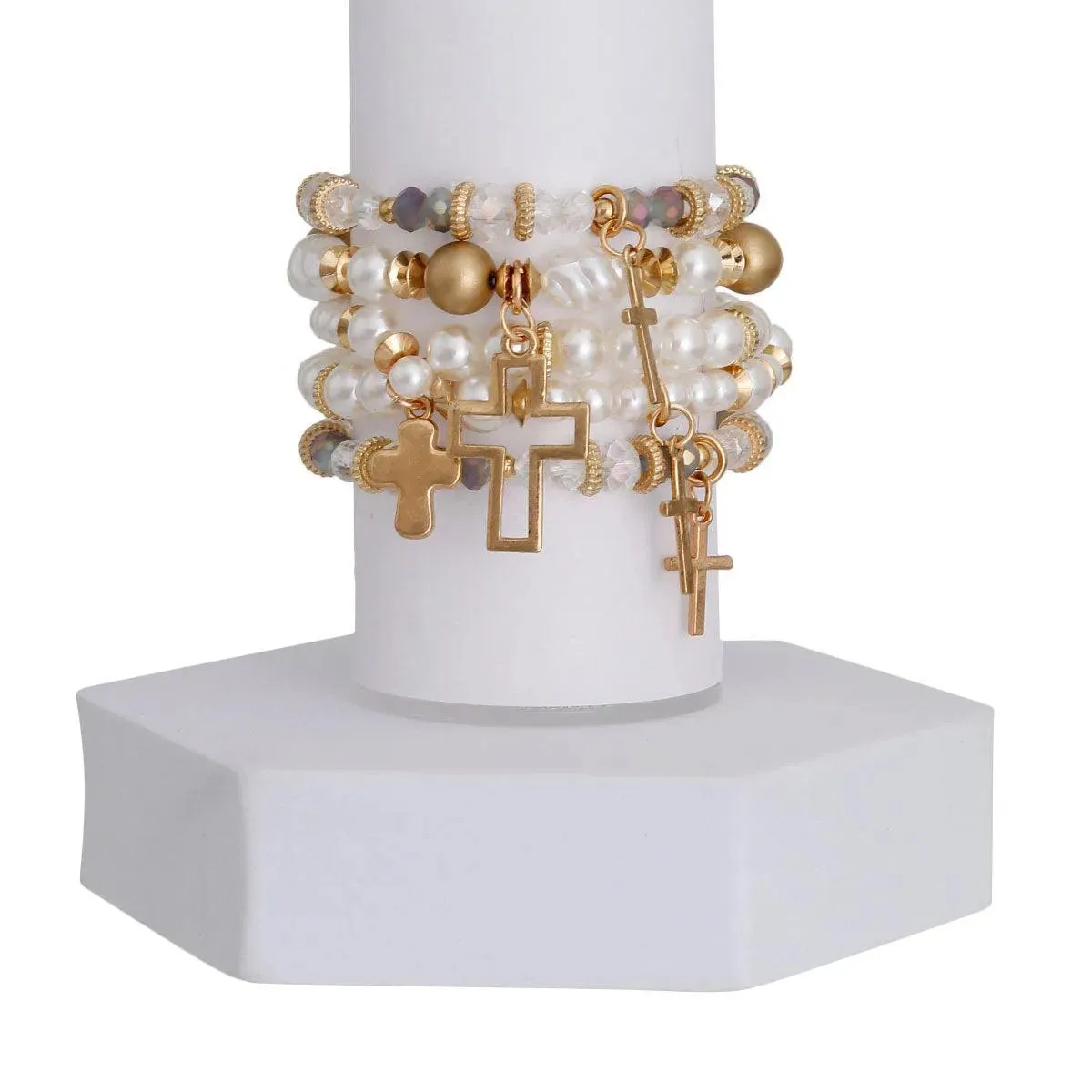 Stunning Cream Pearl Bead Cross Bracelets: Shop the Perfect Accessory Now!