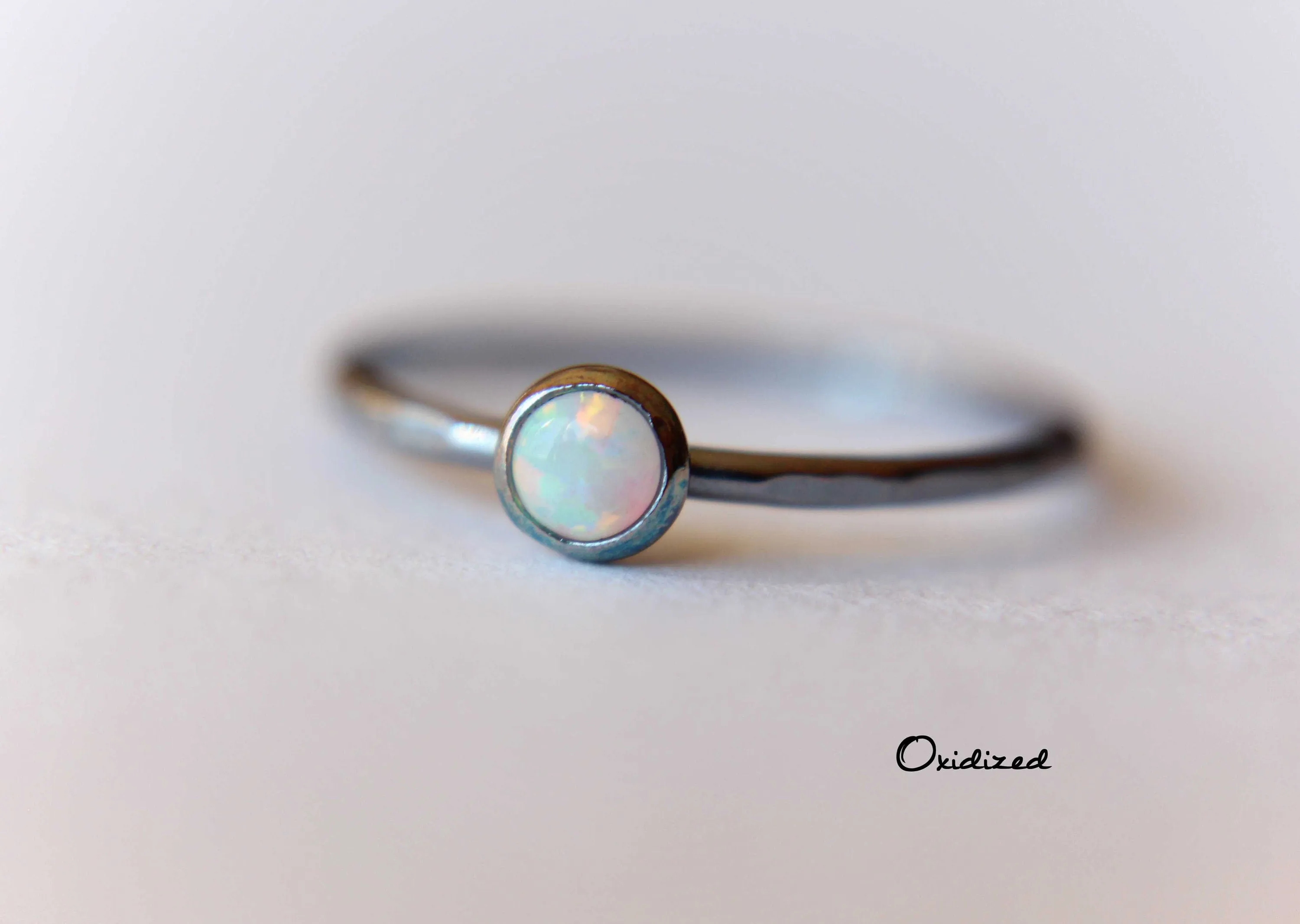 Textured Opal Stacking Ring, Slim Ring, Stacking Gemstone Ring, Opal Rings, Textured Rings, Whisper Gemstone Rings, Gift, White Opal, Gift