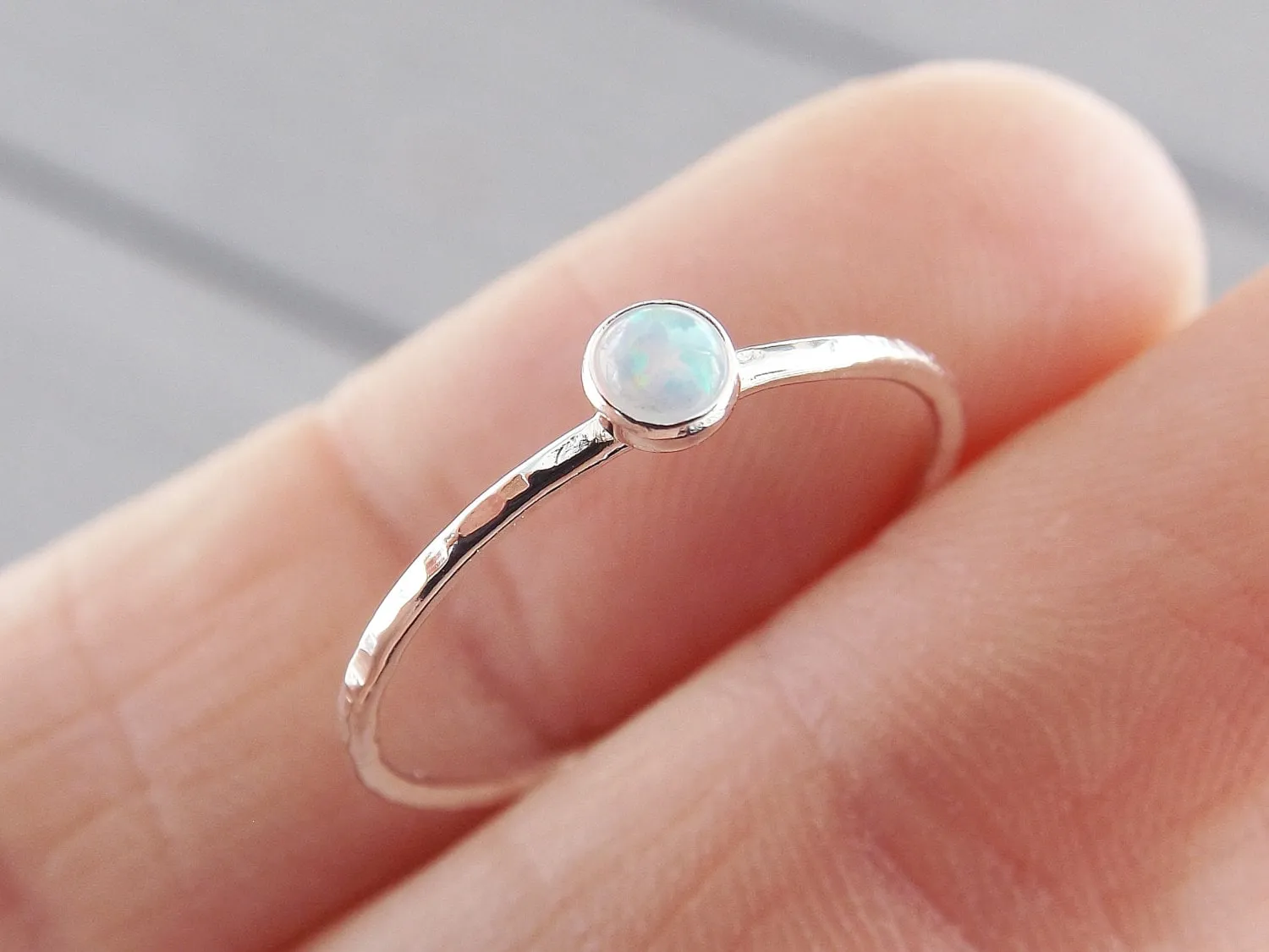 Textured Opal Stacking Ring, Slim Ring, Stacking Gemstone Ring, Opal Rings, Textured Rings, Whisper Gemstone Rings, Gift, White Opal, Gift