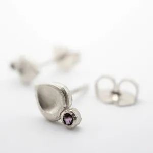 Tiny Ruby Stud Earrings in Sterling Silver