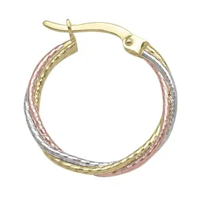 Tri-Colour Gold Hoop Earrings