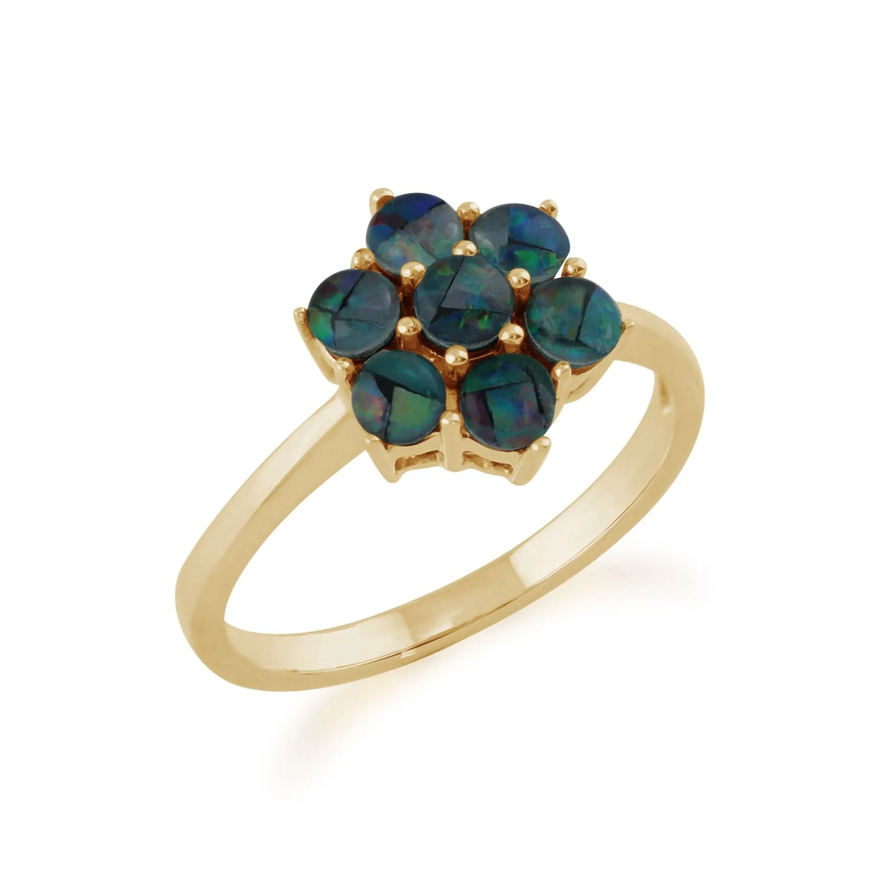 Triole Opalring, 9 Karat Gelbgold 0.56ct Karat Triole Opal Blume Ring