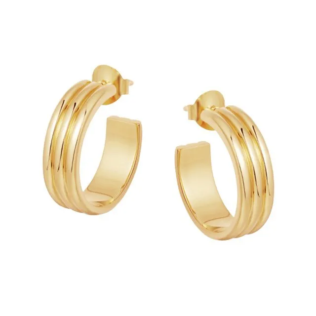 Triple Coil Lightweight Gold Hoop Earrings