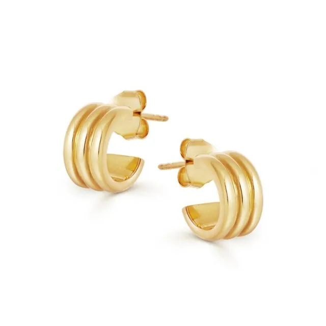 Triple Coil Lightweight Gold Hoop Earrings