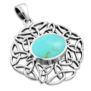 Turquoise Oval Celtic Knot Silver Pendant