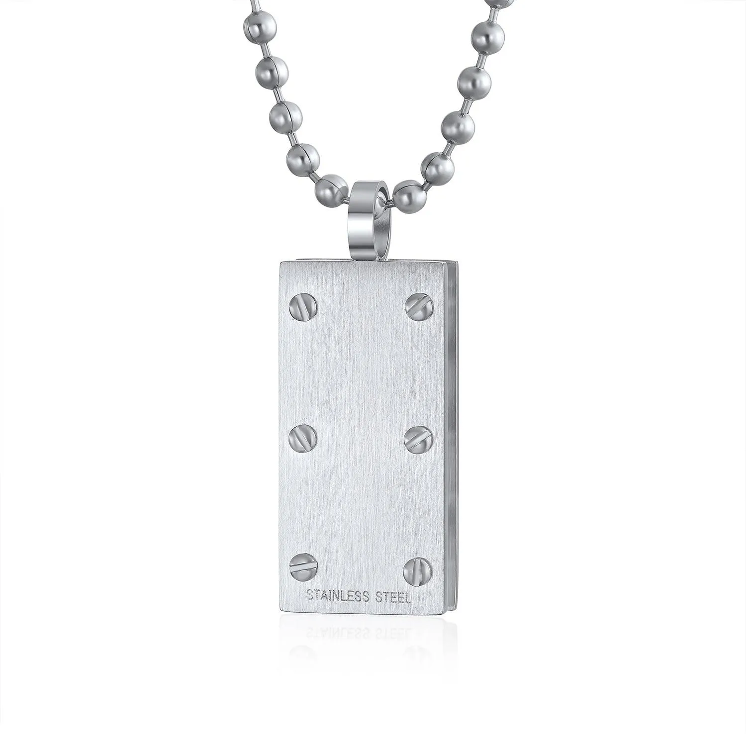 Unisex Rainbow CZ Dog Tag Pendant Necklace in Silver Tone Stainless Steel