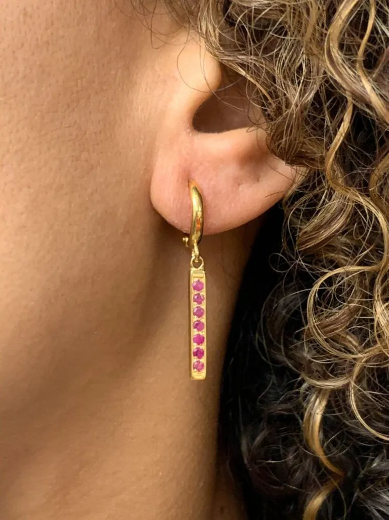 Vertical Ruby Earrings - Natural Ruby Earrings, Gold Ruby Earrings