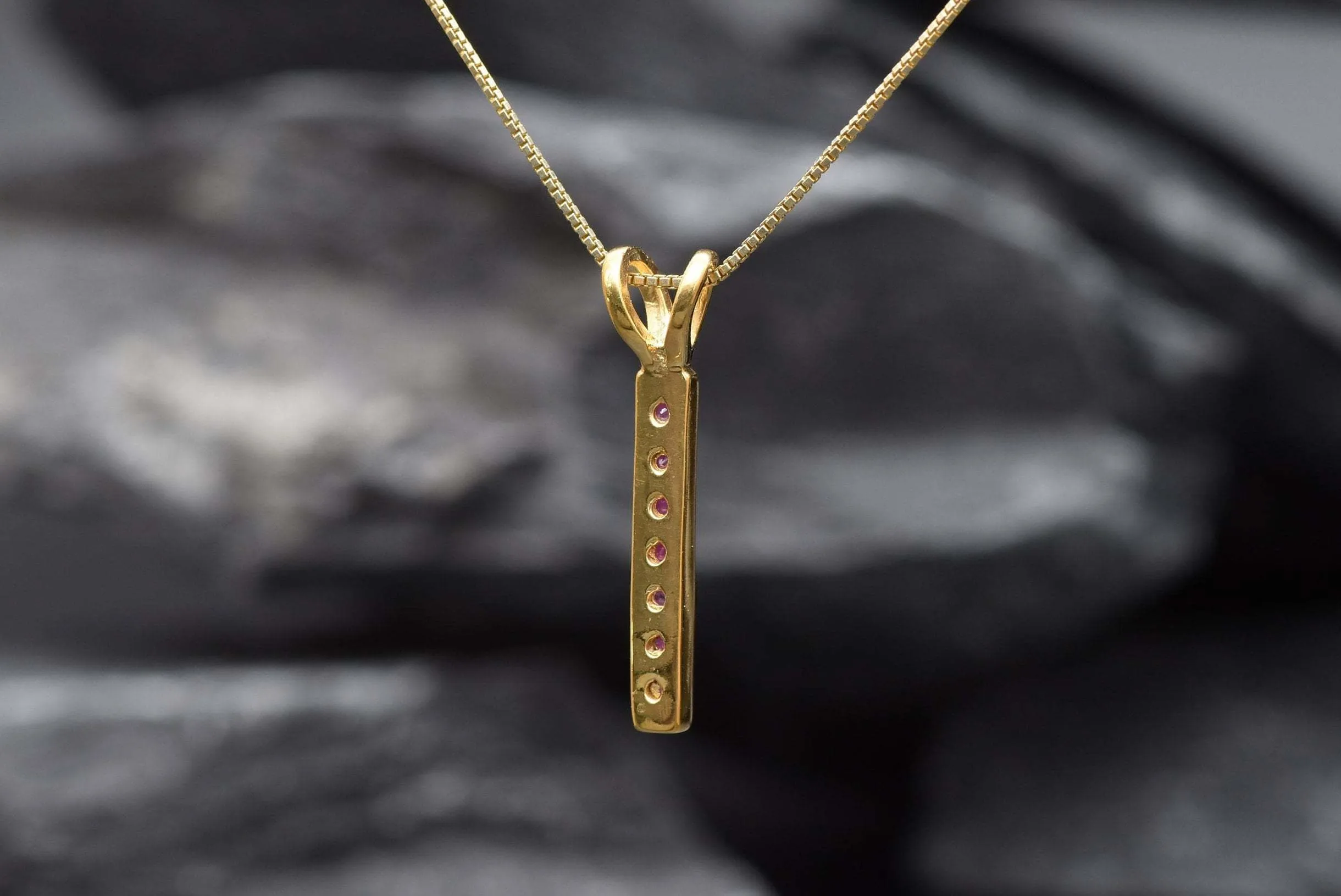 Vertical Ruby Pendant - Natural Ruby Necklace, Gold Ruby Pendant