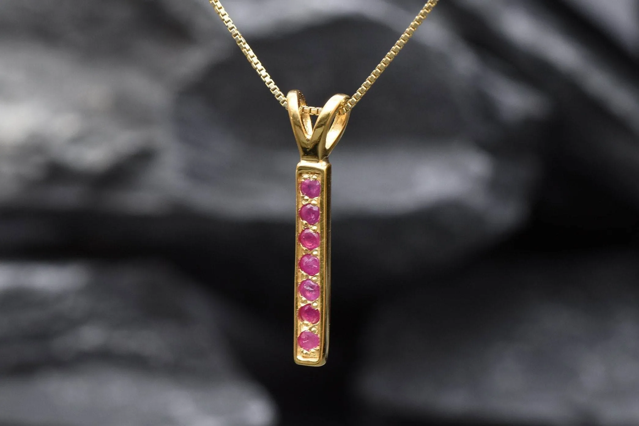 Vertical Ruby Pendant - Natural Ruby Necklace, Gold Ruby Pendant