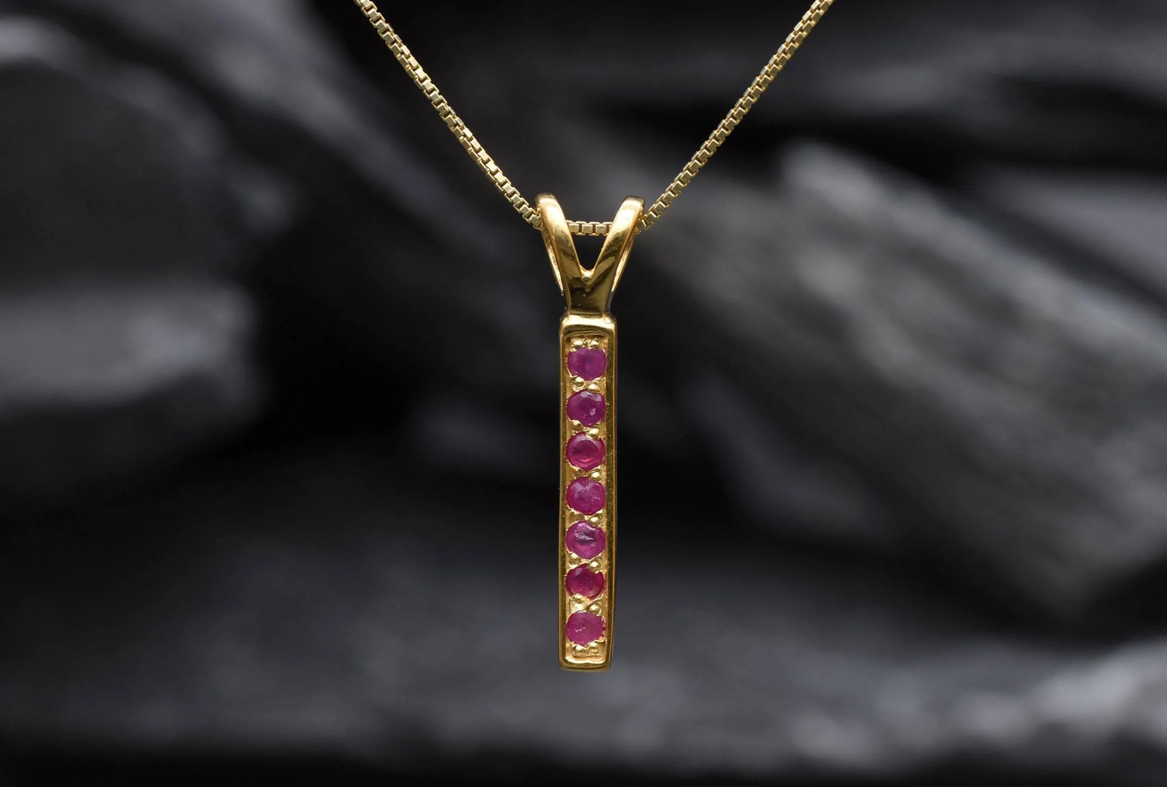 Vertical Ruby Pendant - Natural Ruby Necklace, Gold Ruby Pendant