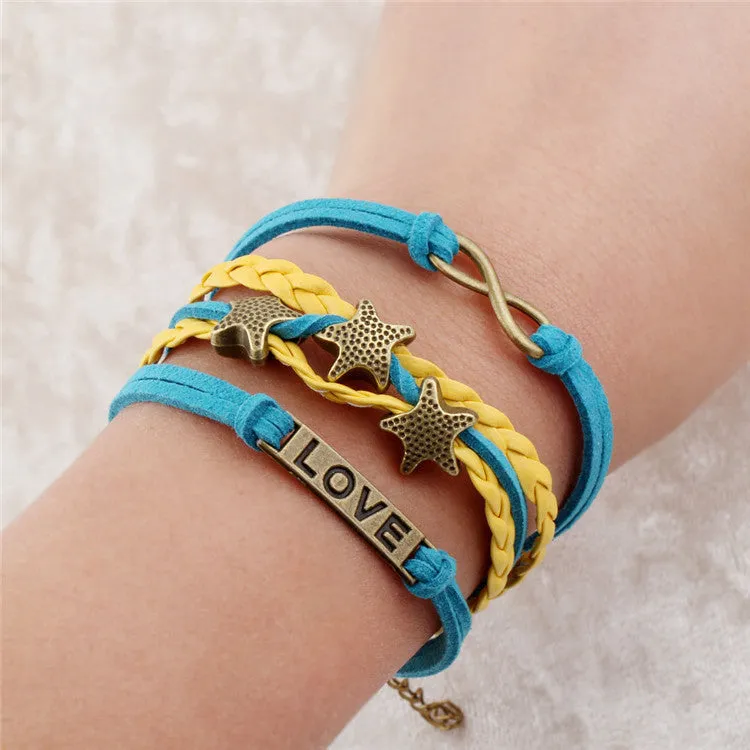 Vintage Braided Anchors bracelet best friends Leather Bracelet men jewelry heart charm Bracelets for women