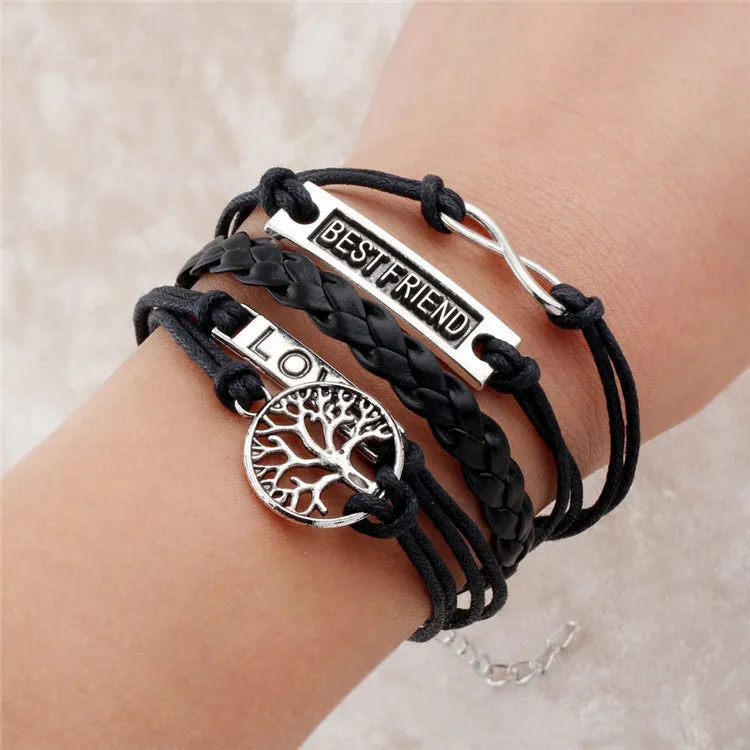 Vintage Braided Anchors bracelet best friends Leather Bracelet men jewelry heart charm Bracelets for women