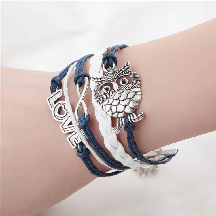 Vintage Braided Anchors bracelet best friends Leather Bracelet men jewelry heart charm Bracelets for women