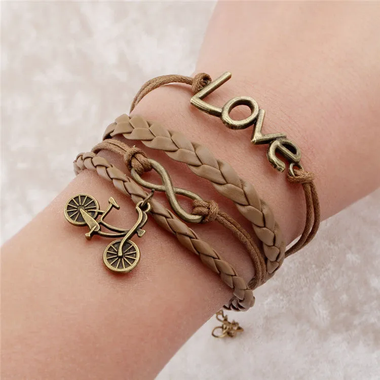 Vintage Braided Anchors bracelet best friends Leather Bracelet men jewelry heart charm Bracelets for women