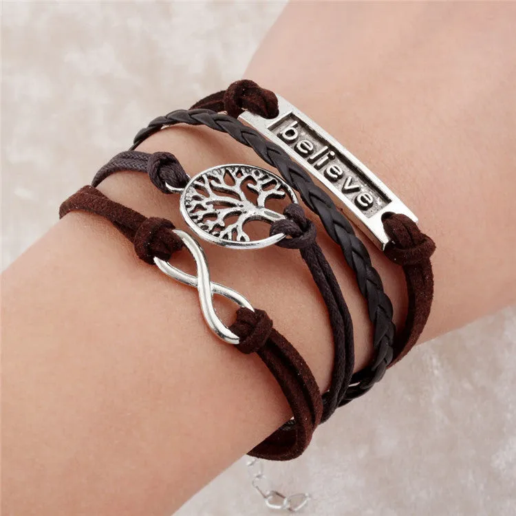 Vintage Braided Anchors bracelet best friends Leather Bracelet men jewelry heart charm Bracelets for women