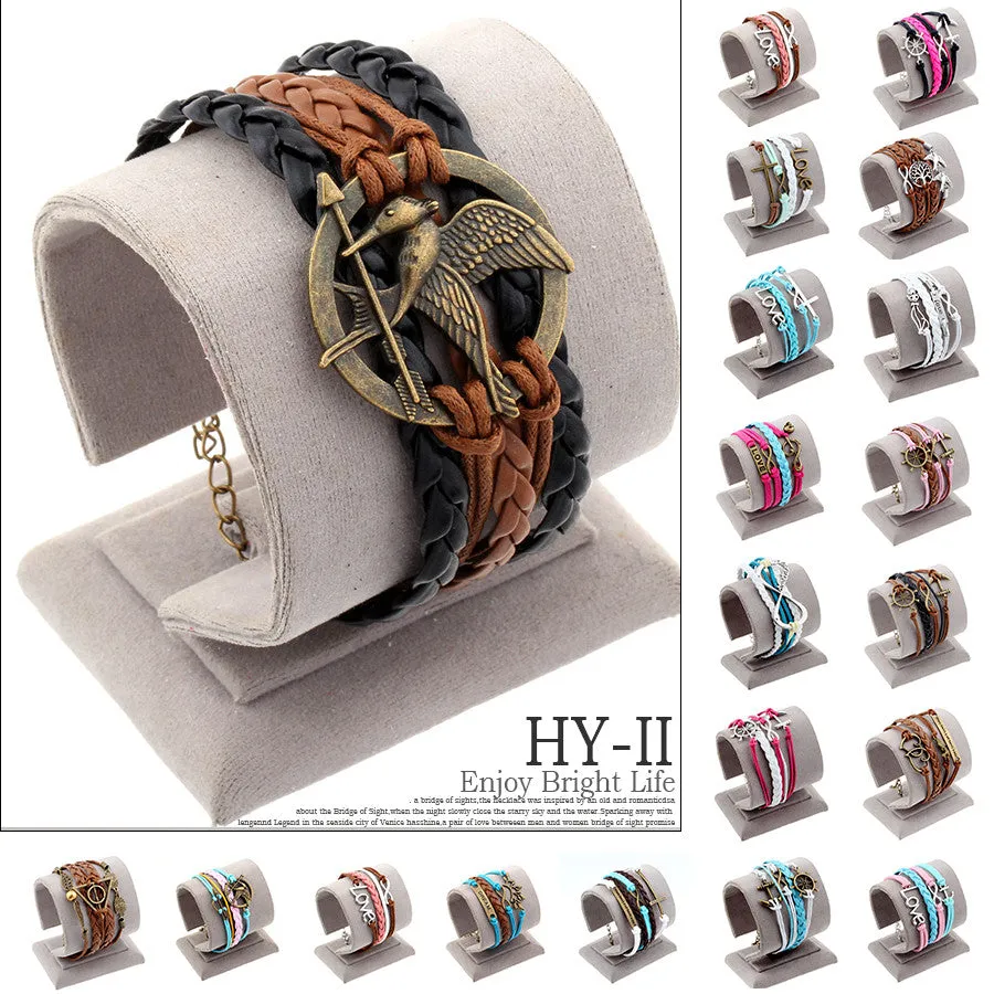 Vintage Braided Anchors bracelet best friends Leather Bracelet men jewelry heart charm Bracelets for women