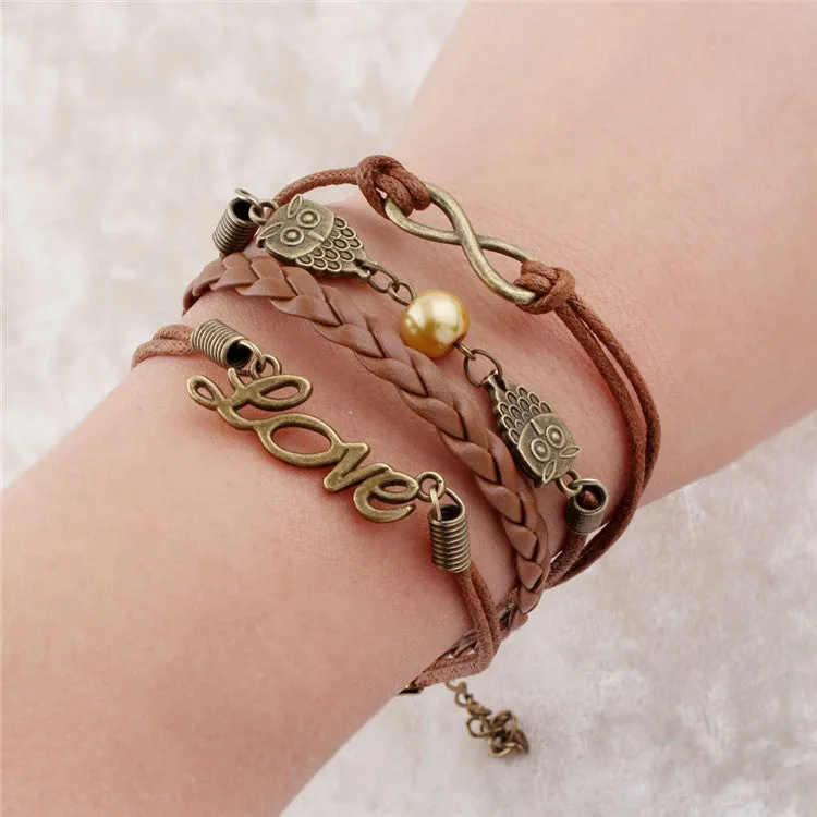 Vintage Braided Anchors bracelet best friends Leather Bracelet men jewelry heart charm Bracelets for women