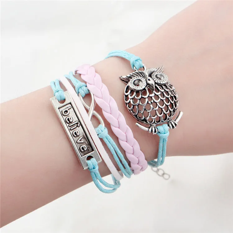 Vintage Braided Anchors bracelet best friends Leather Bracelet men jewelry heart charm Bracelets for women