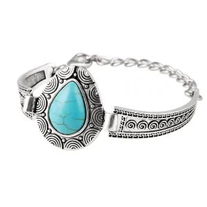 Vintage Carved Boho Statement Bracelet Genuine Heart Turquoise Chain Charm Wristband Bracelets pulsera brazalete Accessory