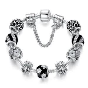 Vintage Fashion Silver Bracelet Murano Glass & Crystal Enamel Charm Beads European Style Bracelets Best Gift