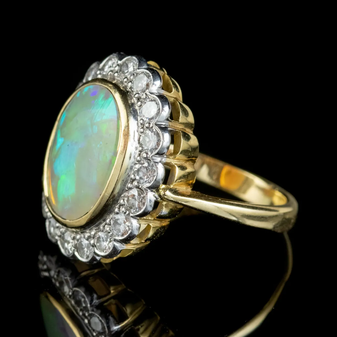 Vintage Opal Diamond Ring 18ct Gold 6ct Natural Opal 1.60ct Of Diamond