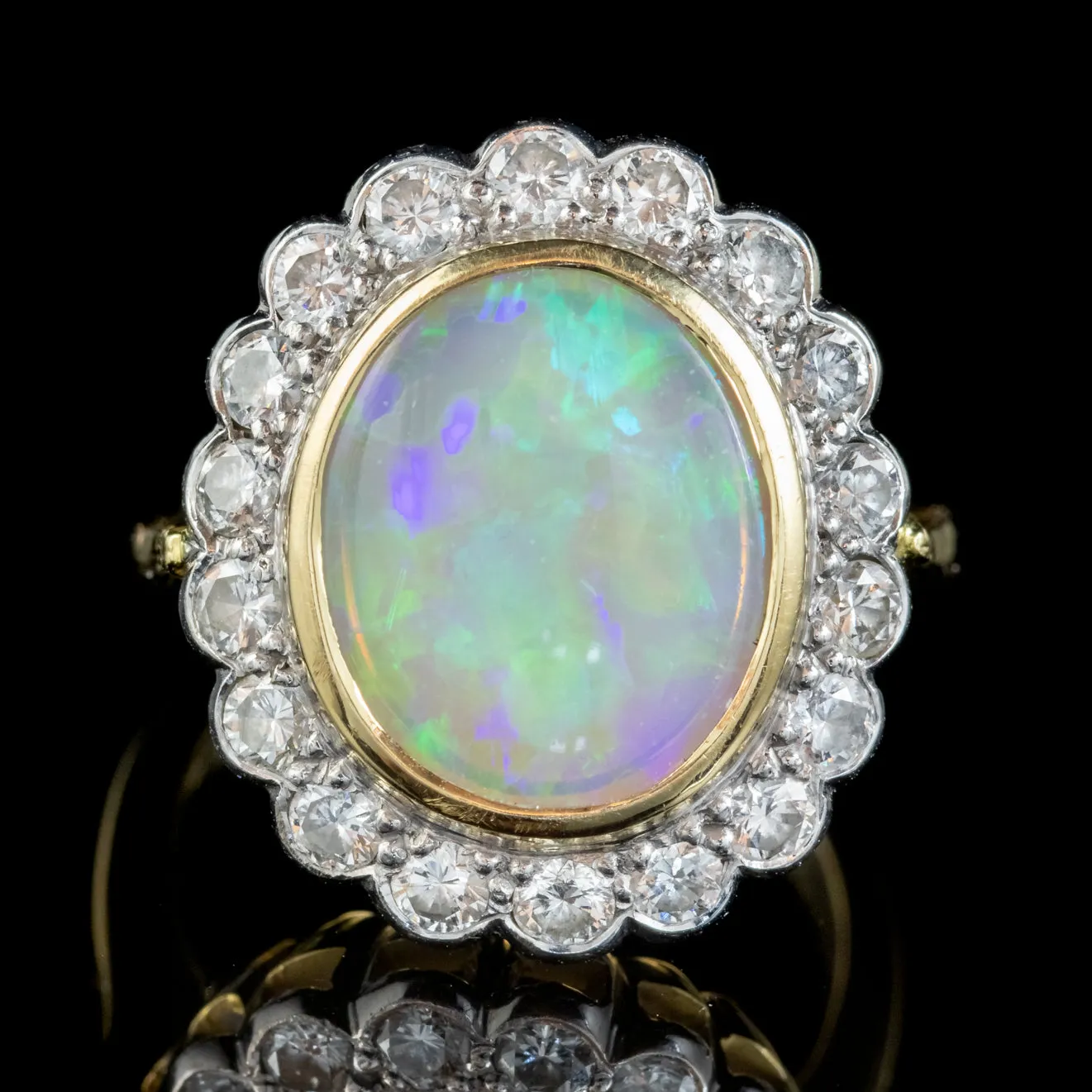 Vintage Opal Diamond Ring 18ct Gold 6ct Natural Opal 1.60ct Of Diamond