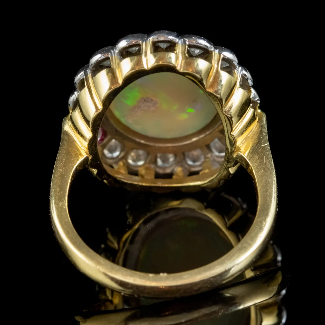 Vintage Opal Diamond Ring 18ct Gold 6ct Natural Opal 1.60ct Of Diamond