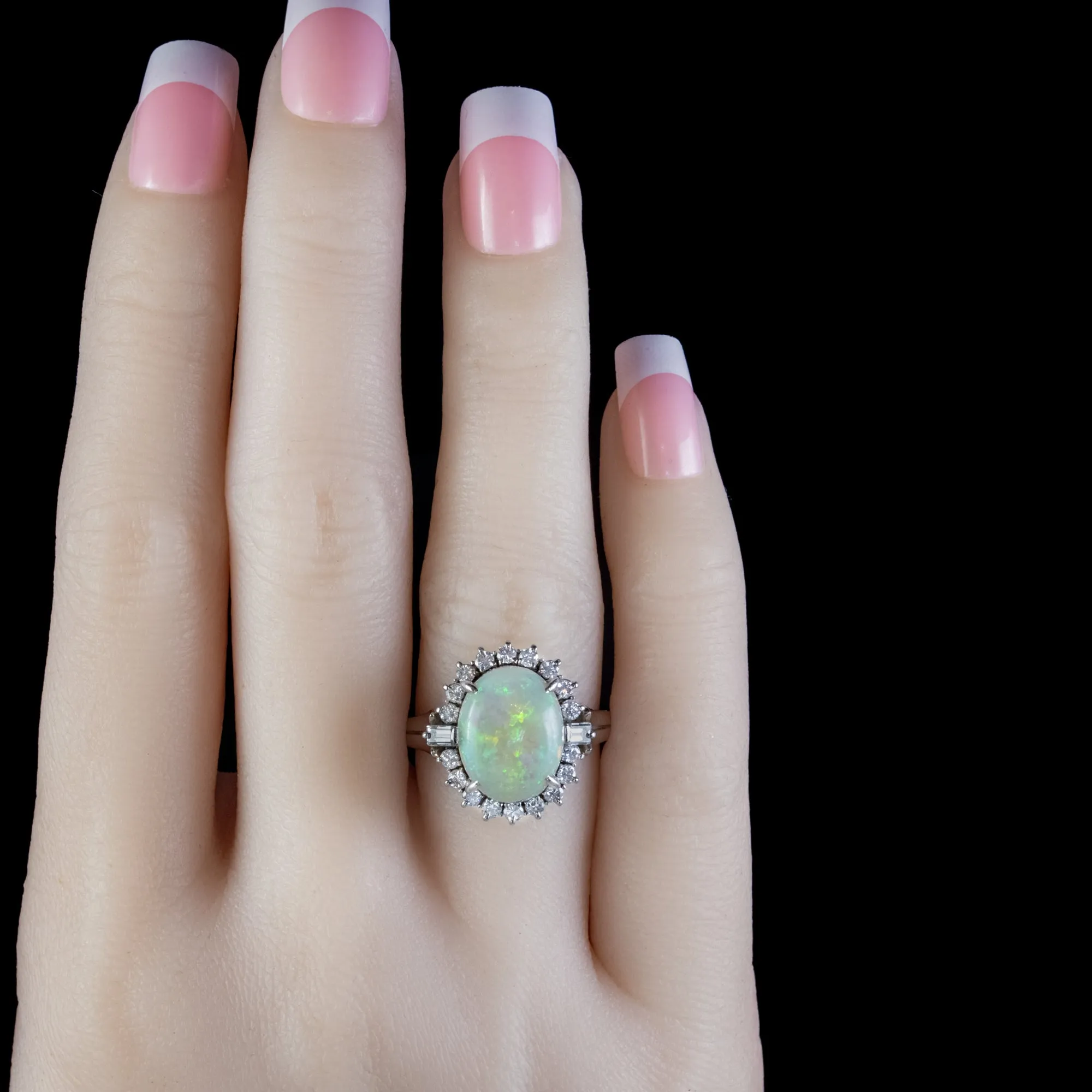 Vintage Opal Diamond Ring Platinum 6Ct Natural Opal Circa 1960