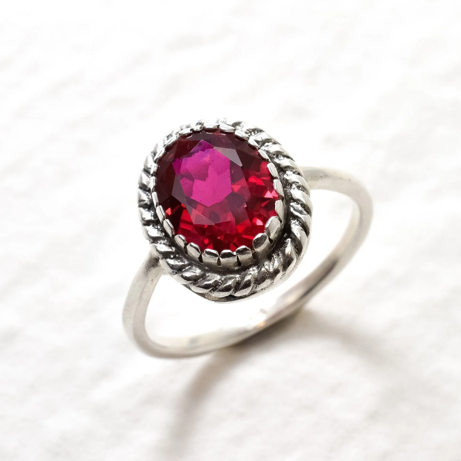 Vintage Ruby Ring - Solitaire Ruby Ring - Red Gemstone Ring