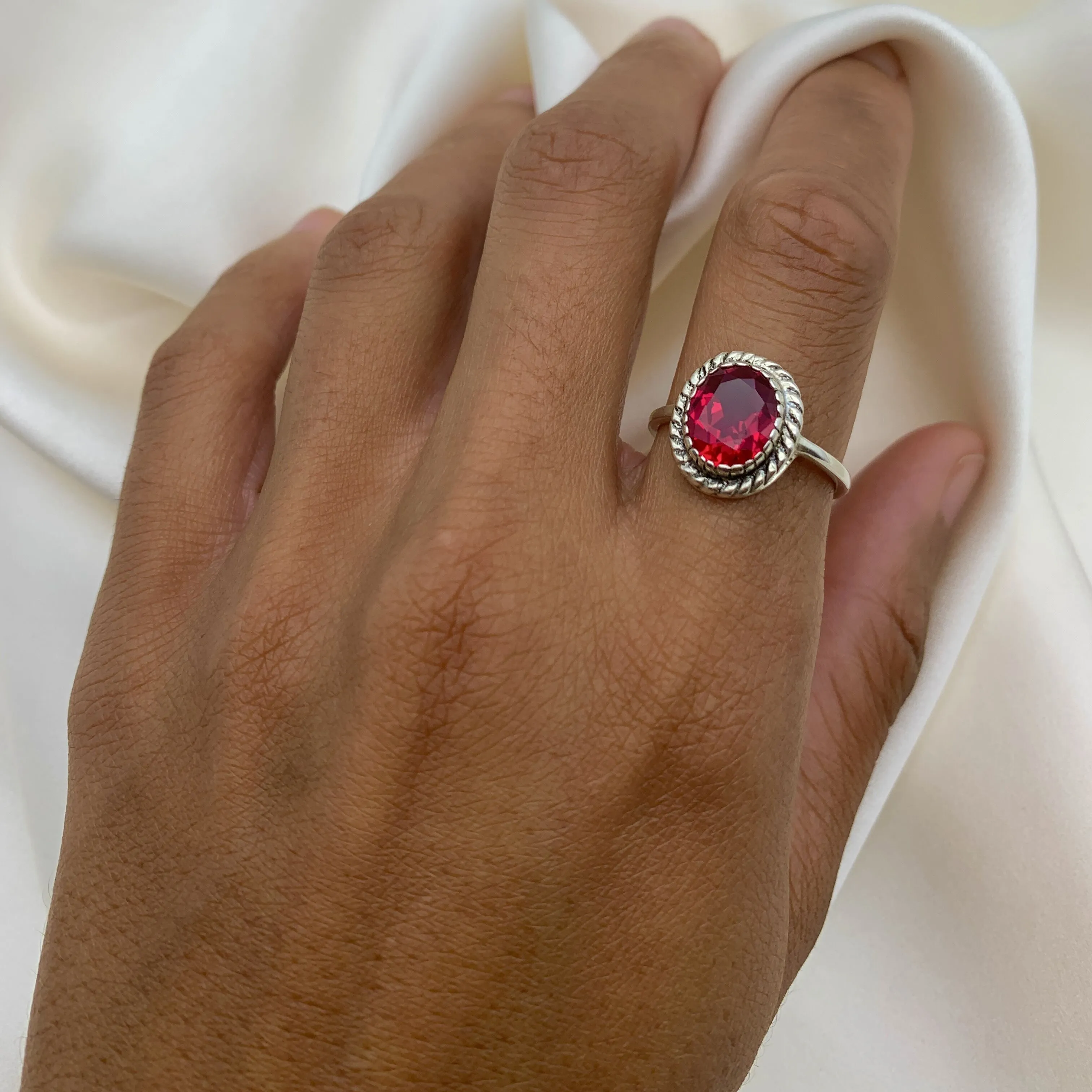 Vintage Ruby Ring - Solitaire Ruby Ring - Red Gemstone Ring