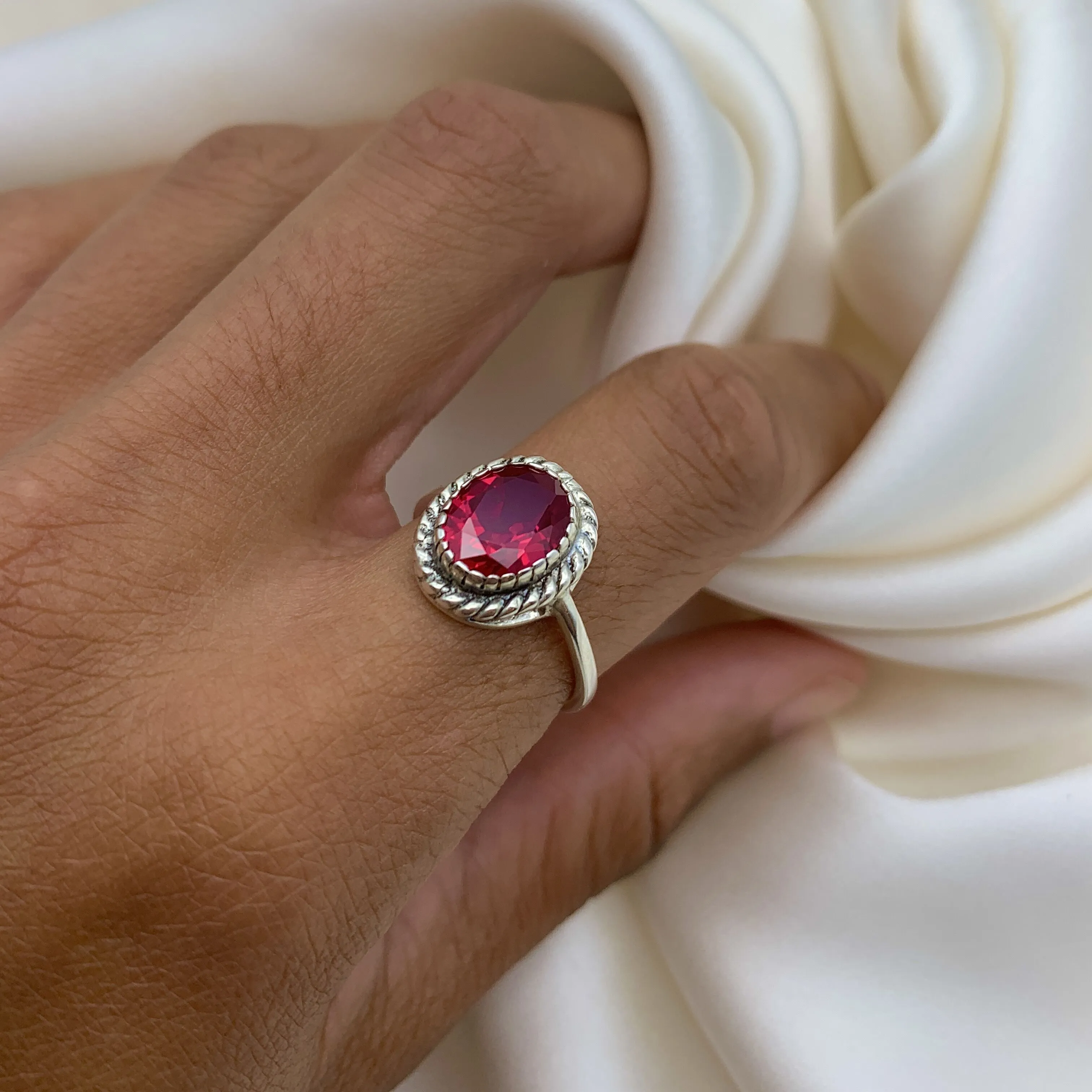 Vintage Ruby Ring - Solitaire Ruby Ring - Red Gemstone Ring