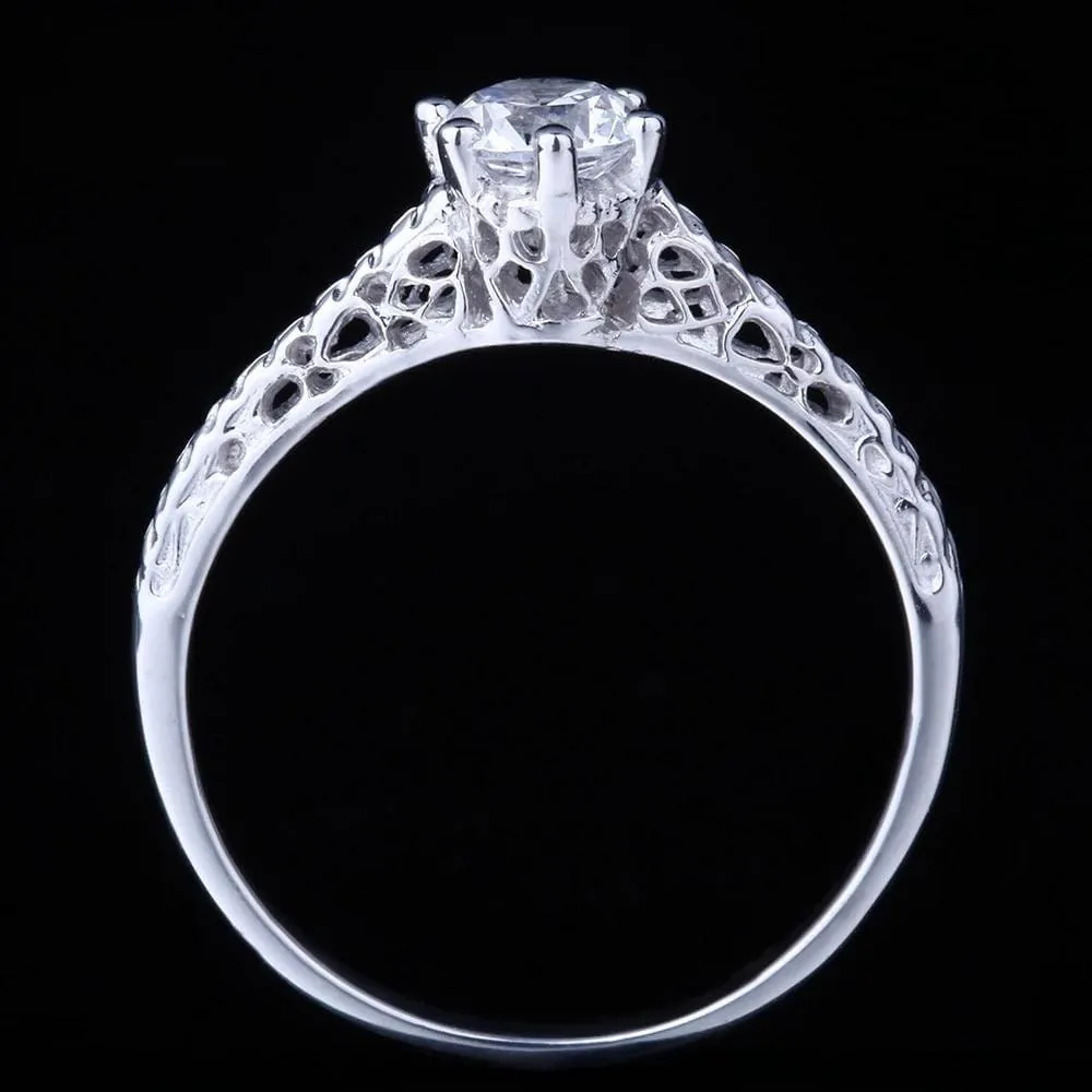 White Gold Plated Vintage Moissanite Ring 0.5ct