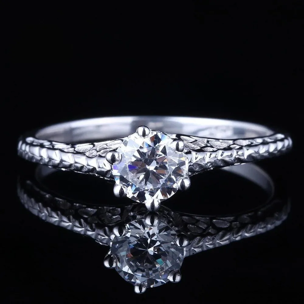 White Gold Plated Vintage Moissanite Ring 0.5ct