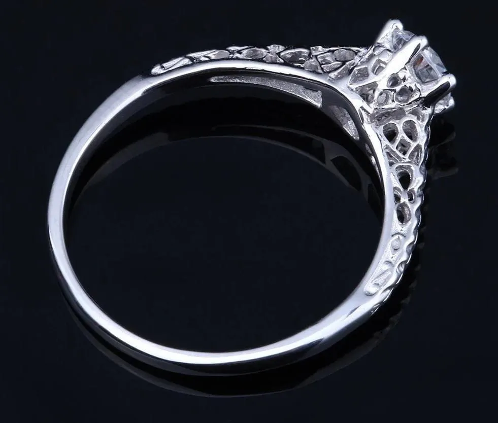 White Gold Plated Vintage Moissanite Ring 0.5ct