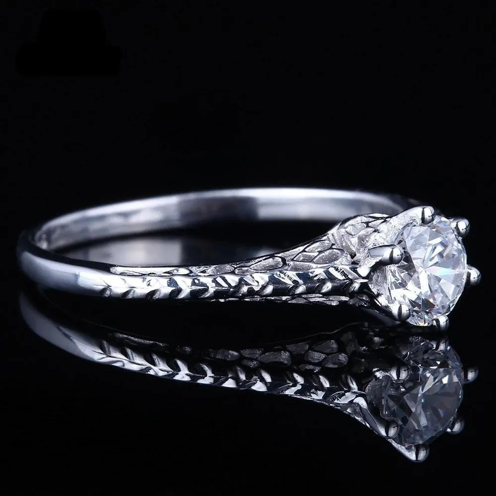 White Gold Plated Vintage Moissanite Ring 0.5ct