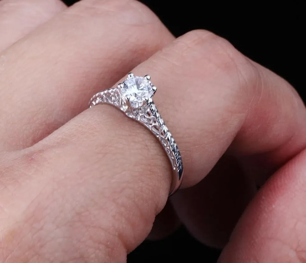 White Gold Plated Vintage Moissanite Ring 0.5ct