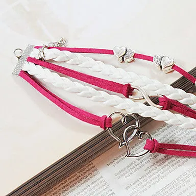 Women's Alloy Charms Infinity Love Double Heart Multi Strand leather bracelets