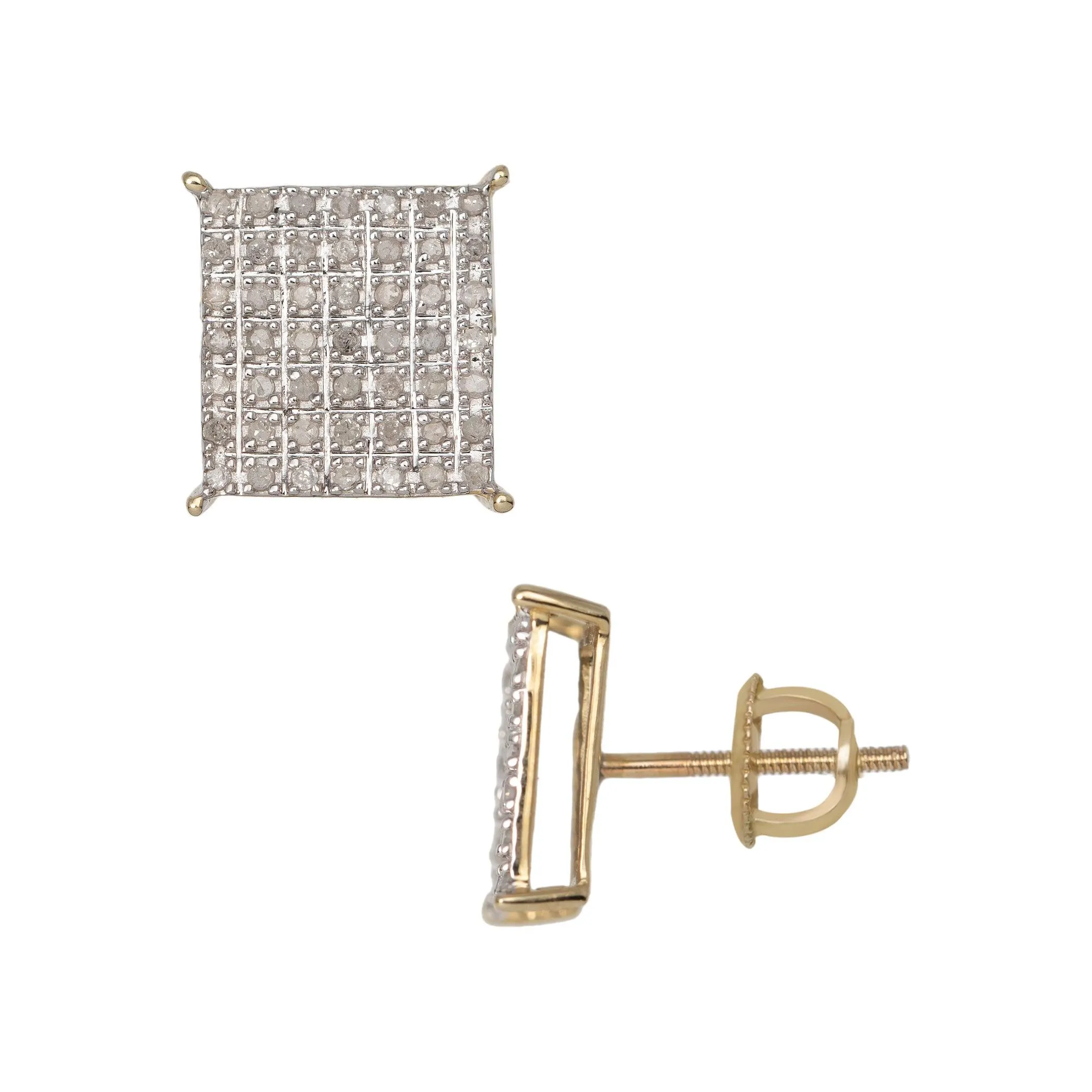 Women's Micro-Pavé Square Diamond Stud Earrings 0.32ct 10K Yellow Gold