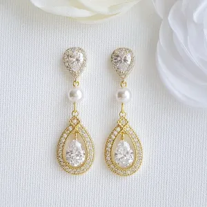 Yellow Gold Bridal Earrings-Sarah