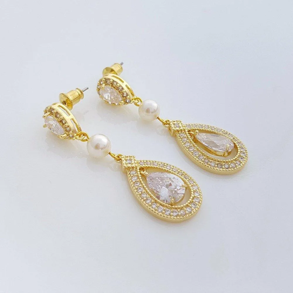 Yellow Gold Bridal Earrings-Sarah