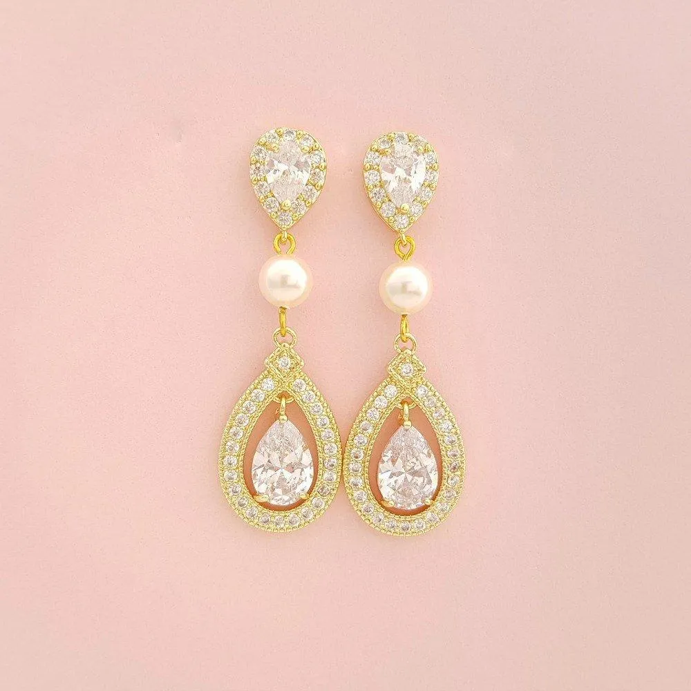 Yellow Gold Bridal Earrings-Sarah