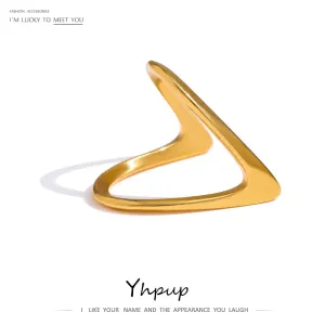 Yhpup Stainless Steel Geometric Rings Women Minimalist Metal Golden