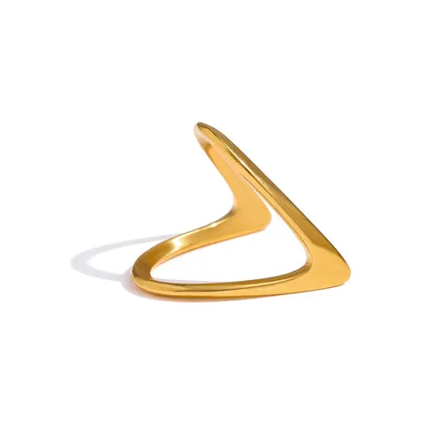 Yhpup Stainless Steel Geometric Rings Women Minimalist Metal Golden